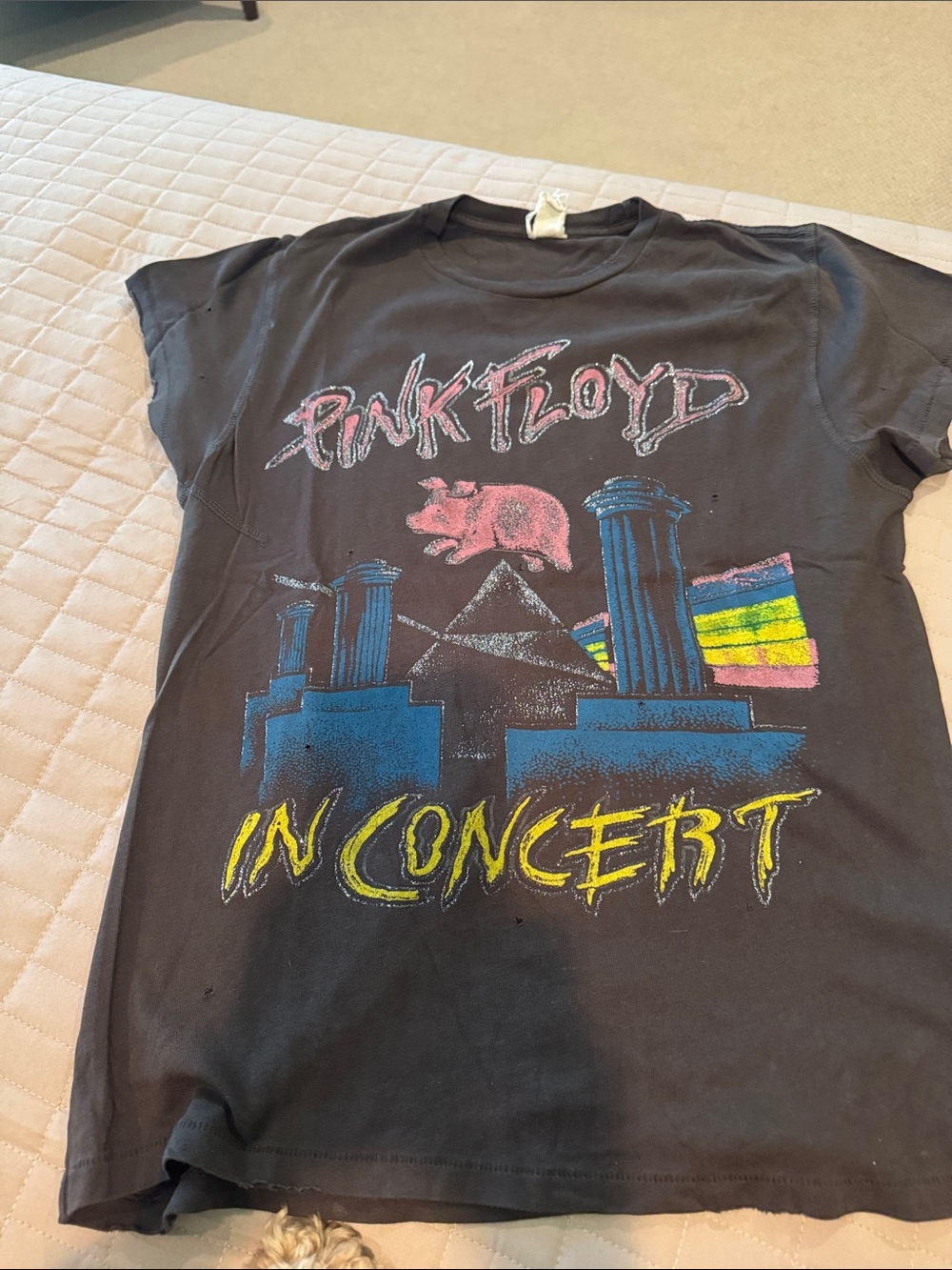 Pink  Floyd Black Tee by Madeworn  Neon Yellow, Pink & Blue Concert Art sparkle
